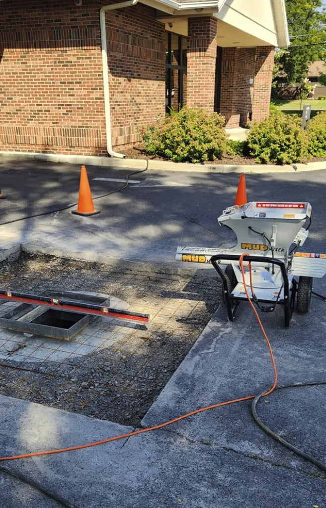 MudMixer on a commercial parking lot repair