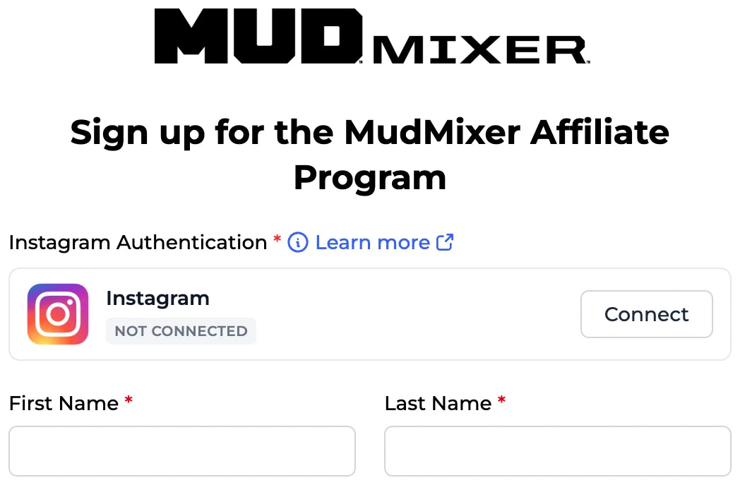 MudMixer Affiliate Program sign-up form
